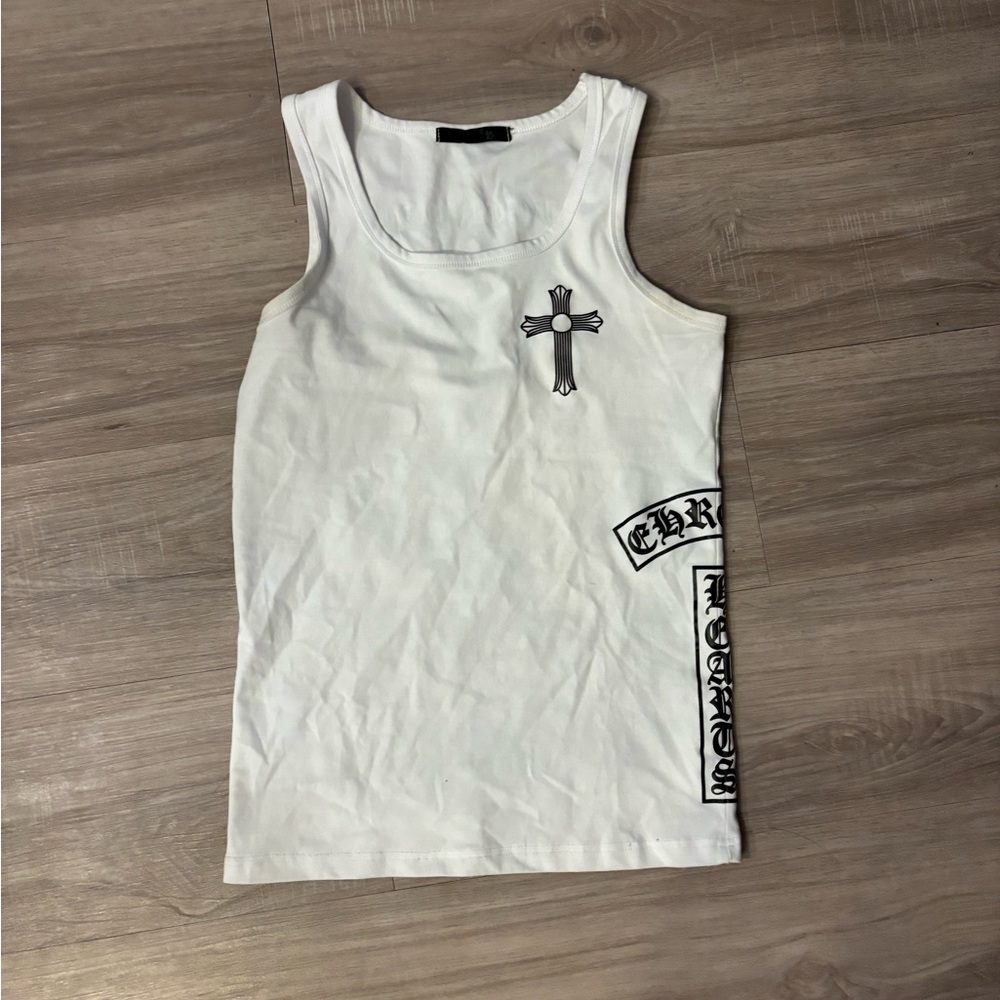 Chrome Hearts White Tank with Black Cross Design